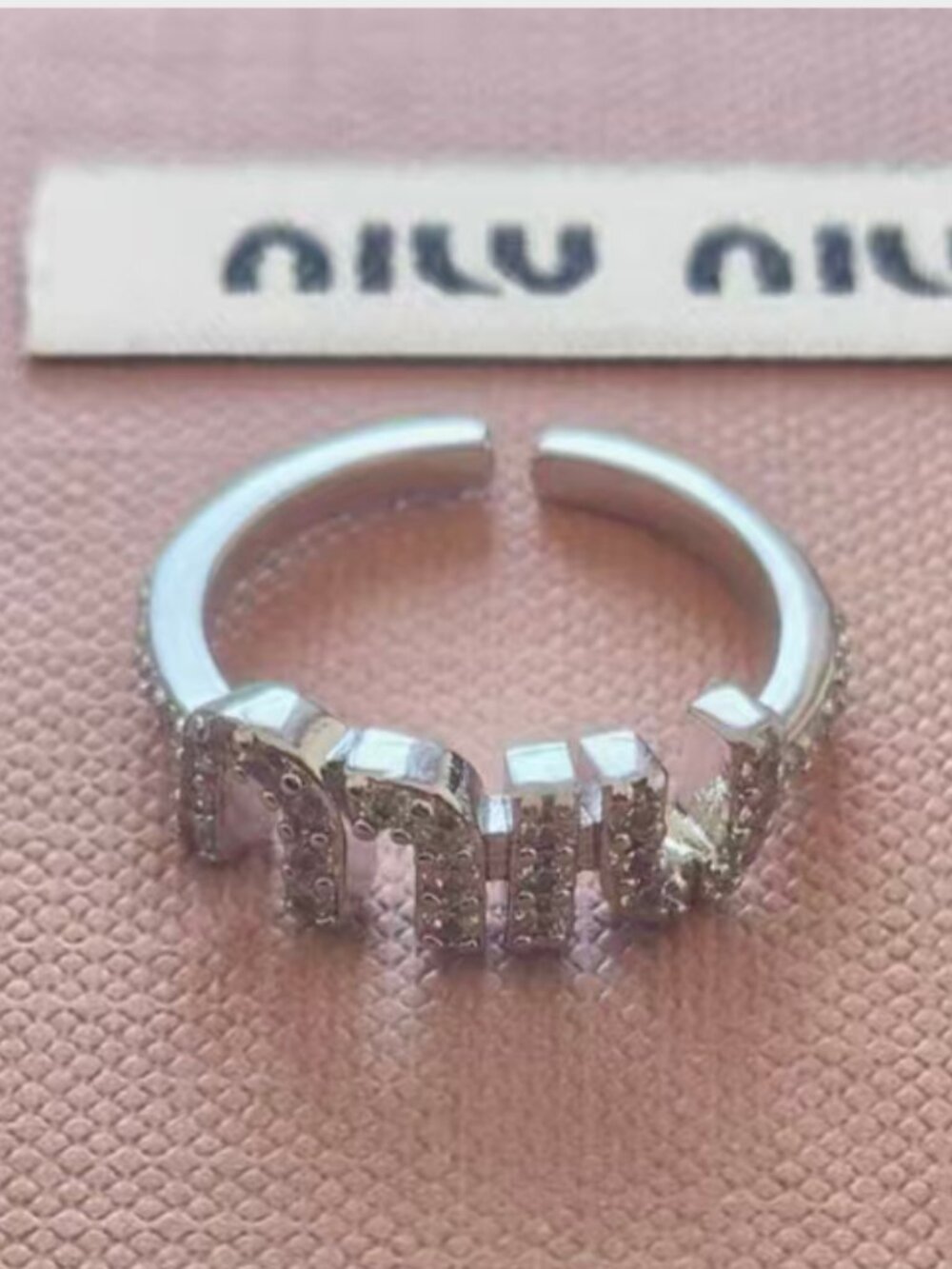 Miu Miu Silver Tone Pave CZ Open Adjustable Band Ring